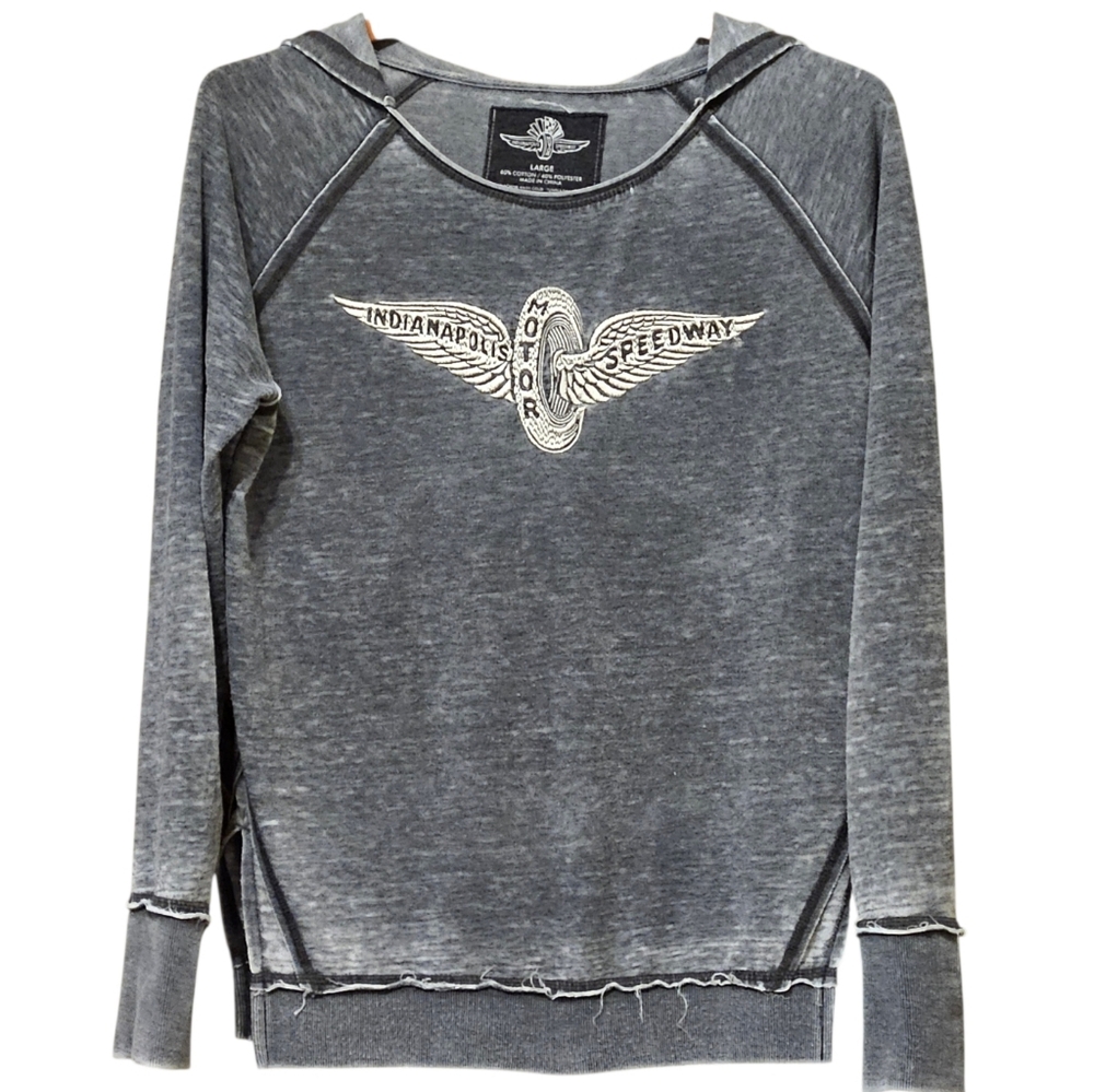 INDIANAPOLIS SPEEDWAY hoodie gray L Ladies Indy 500 heathered distressed Racing
